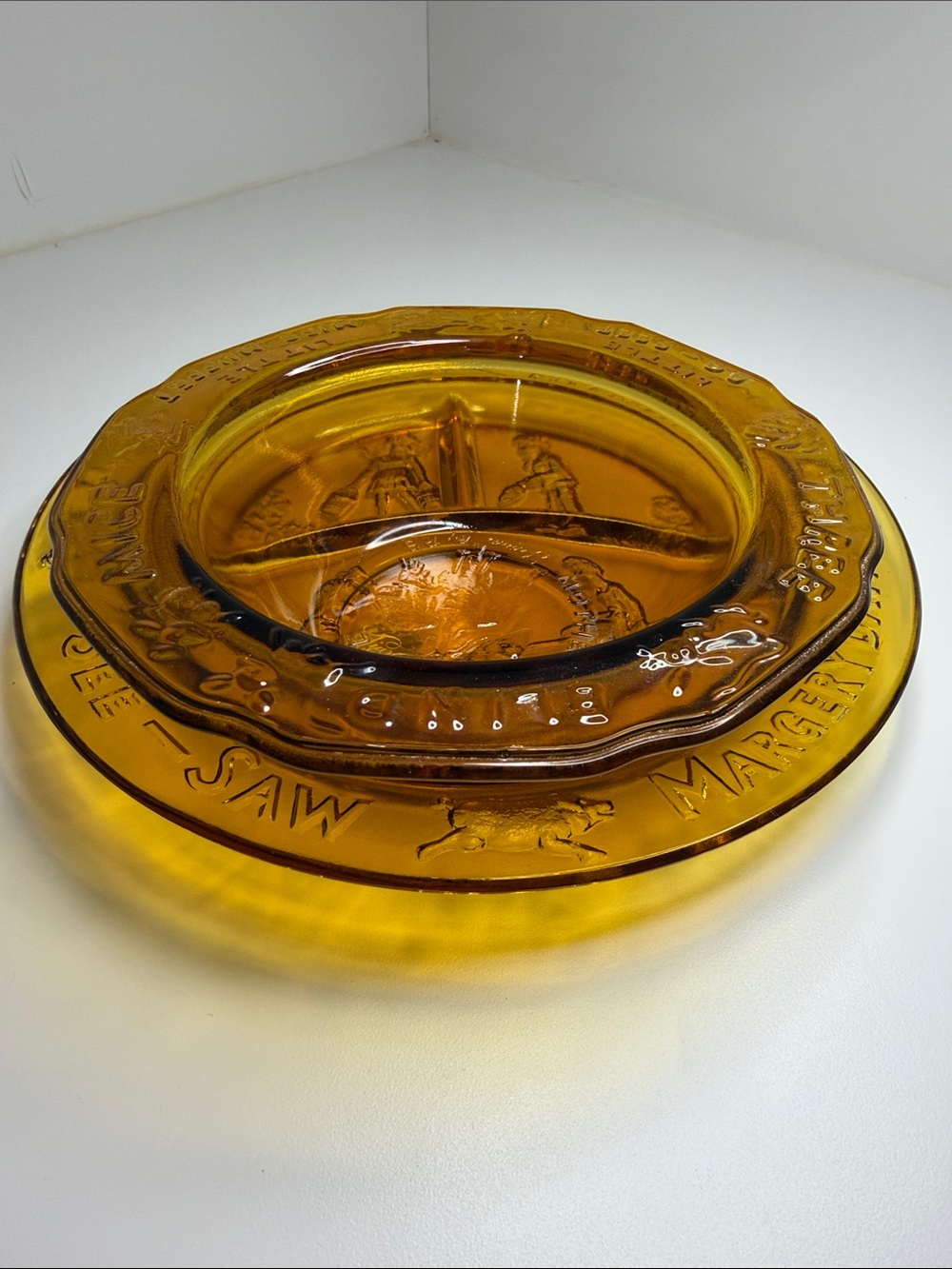 Vintage Tiara Glass Amber Nursery Rhyme Plate Set of 2